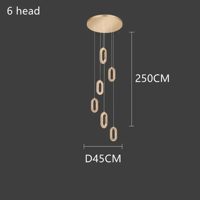 Gold-toned decorbites gold lustre modern pendant chandelier with six oval acrylic lights for dining room decor