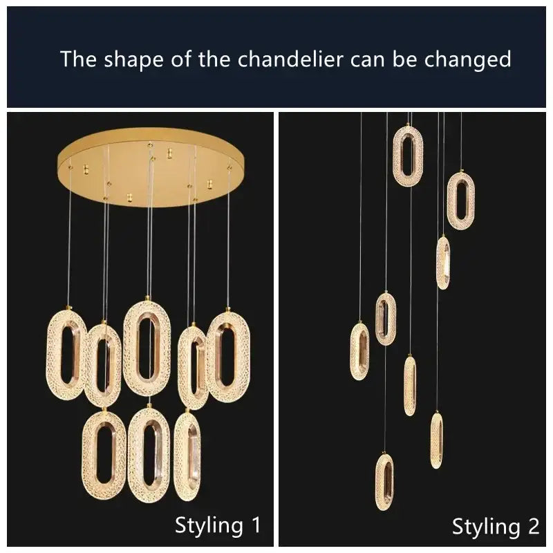 Gold-toned modern chandelier with gold lustre oval acrylic crystal pendant lights for dining room decorbites gold lustre
