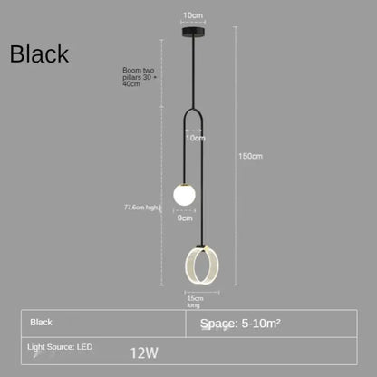 Black modern pendant light with two glass spheres and elegant ring accent by decorbites gold luxury led collection