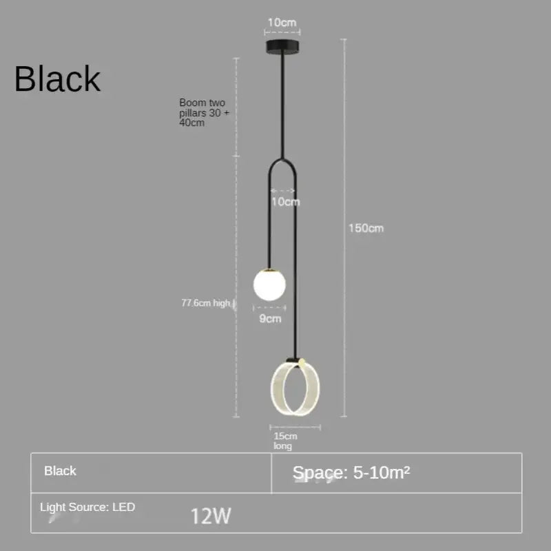 Black modern pendant light with two glass spheres and elegant ring accent by decorbites gold luxury led collection