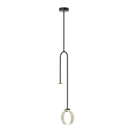 Black minimalist pendant light with curved metal rod and illuminated ring for decorbites gold luxury led lighting