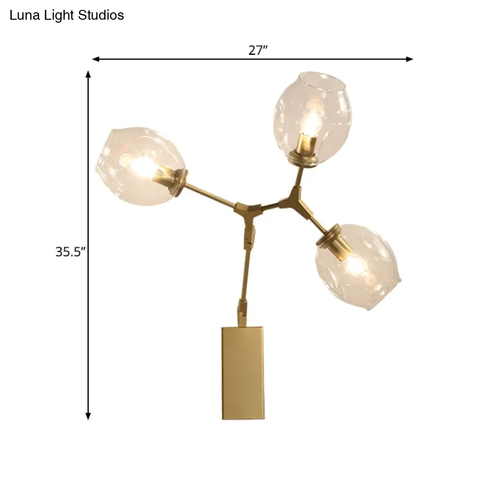 DecorBites™ Gold Metal Branch Sconce Light Fixture - Modern Wall Lamp with 3 Bulbs and Clear Glass Shades