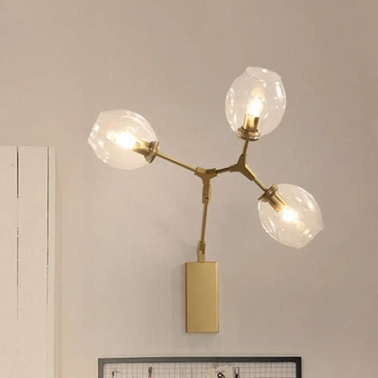 DecorBites™ Gold Metal Branch Sconce Light Fixture - Modern Wall Lamp with 3 Bulbs and Clear Glass Shades
