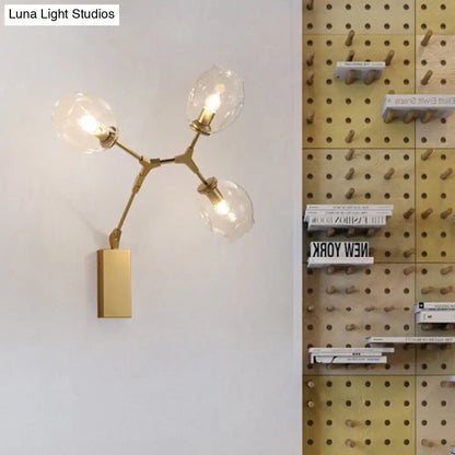 DecorBites™ Gold Metal Branch Sconce Light Fixture - Modern Wall Lamp with 3 Bulbs and Clear Glass Shades