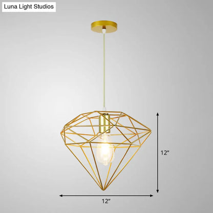 Gold Metal Cage Pendant Ceiling Light - Nordic Design, 1 Bulb, Dining Room Suspension