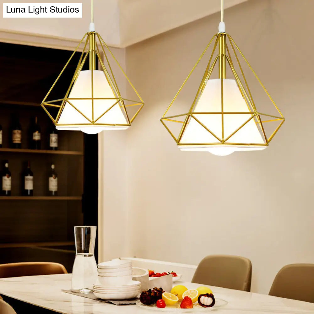 Gold Metal Cage Pendant Ceiling Light - Nordic Design, 1 Bulb, Dining Room Suspension