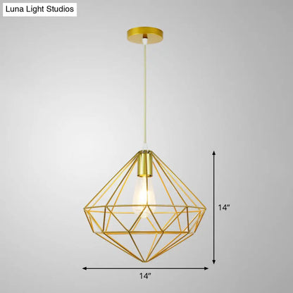 Gold Metal Cage Pendant Ceiling Light - Nordic Design, 1 Bulb, Dining Room Suspension