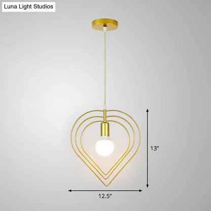 Gold Metal Cage Pendant Ceiling Light - Nordic Design, 1 Bulb, Dining Room Suspension