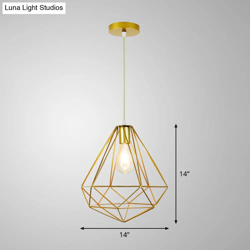 Gold Metal Cage Pendant Ceiling Light - Nordic Design, 1 Bulb, Dining Room Suspension