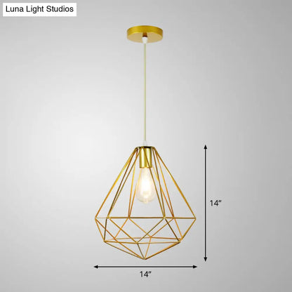 Gold Metal Cage Pendant Ceiling Light - Nordic Design, 1 Bulb, Dining Room Suspension