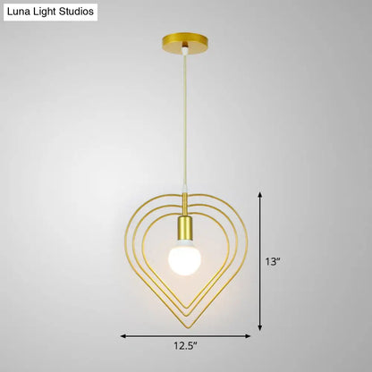 Gold Metal Cage Pendant Ceiling Light - Nordic Design, 1 Bulb, Dining Room Suspension