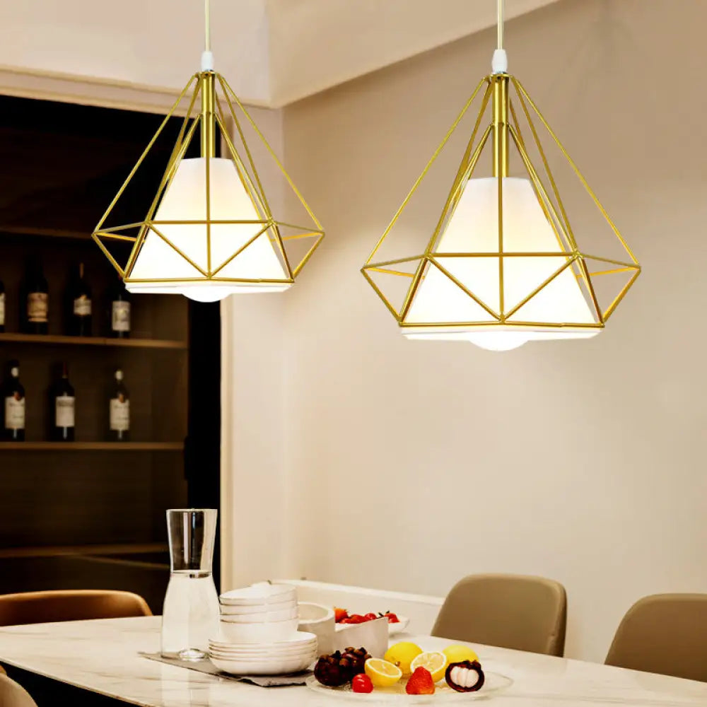 Gold Metal Cage Pendant Ceiling Light - Nordic Design, 1 Bulb, Dining Room Suspension