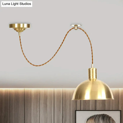 Gold Metal Drop Pendant Farmhouse Ceiling Light - 1-Light Living Room Hanging Fixture