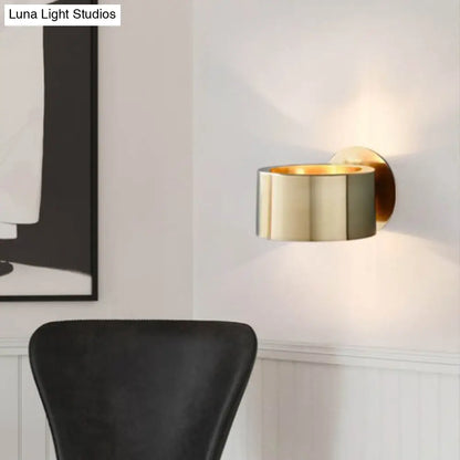 DecorBites™ DecorBites™ Gold Metal Drum Wall Mounted Light - Minimalist 1 Head Living Room Wall Lighting Fixture