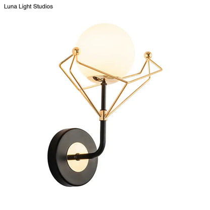 DecorBites™ Gold Metal Frame Cream Glass Orb Wall Light Fixture - Contemporary 1-Light Lamp