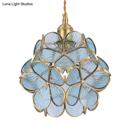 Gold Metal & Glass Flower Dining Table Pendant Light - Single Hanging Lamp