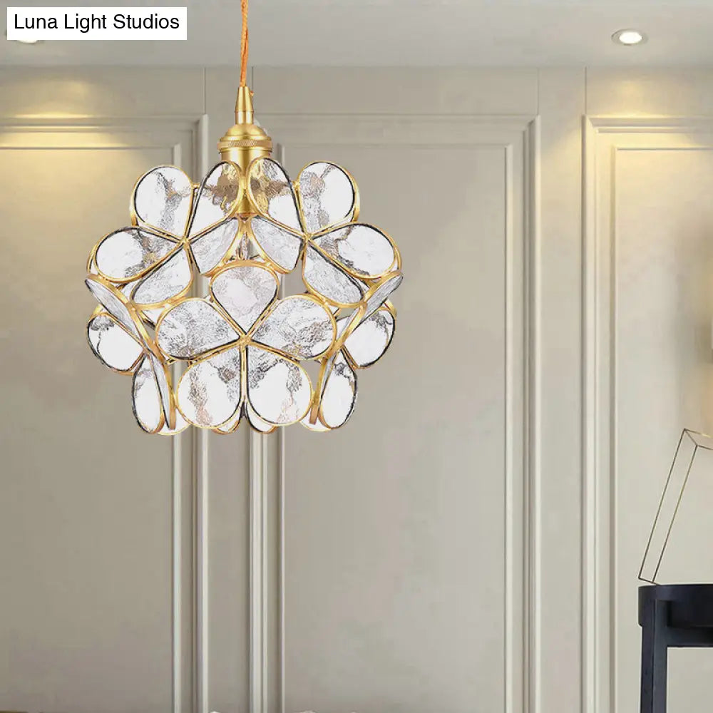 Gold Metal & Glass Flower Dining Table Pendant Light - Single Hanging Lamp