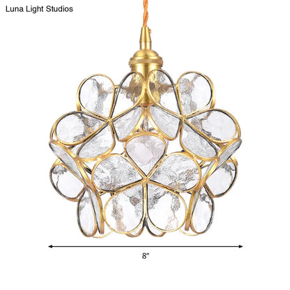 Gold Metal & Glass Flower Dining Table Pendant Light - Single Hanging Lamp