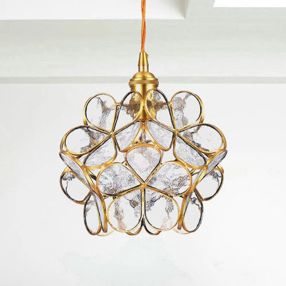 Gold Metal & Glass Flower Dining Table Pendant Light - Single Hanging Lamp