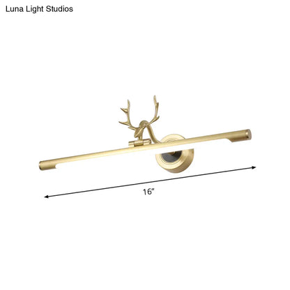 DecorBites™ Gold Metal LED Bathroom Vanity Light with Antler Deco