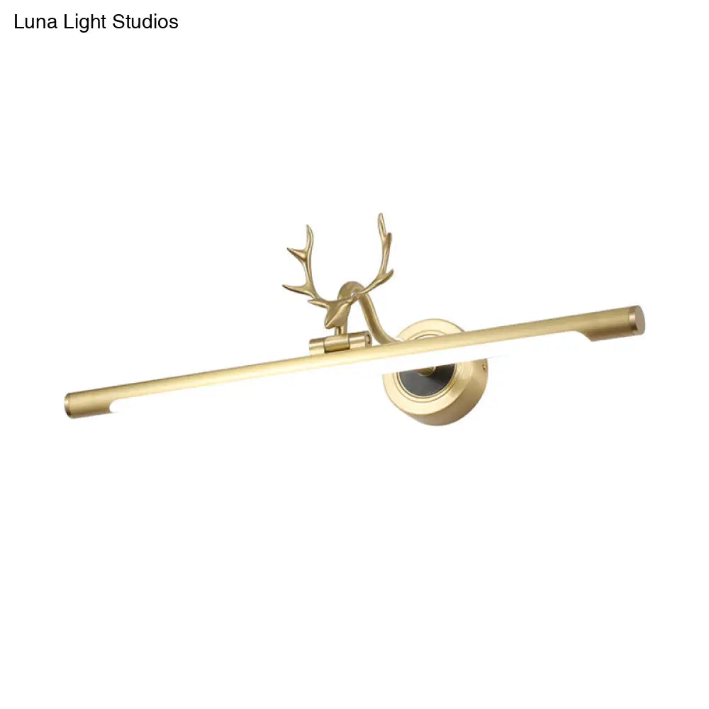 DecorBites™ Gold Metal LED Bathroom Vanity Light with Antler Deco