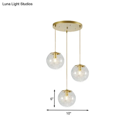 Gold Metal Line Deco Pumpkin Ball Pendant with Clear Glass - 3-Light Minimalist Hanging Lamp for Coffee Houses