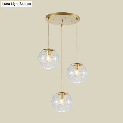 Gold Metal Line Deco Pumpkin Ball Pendant with Clear Glass - 3-Light Minimalist Hanging Lamp for Coffee Houses