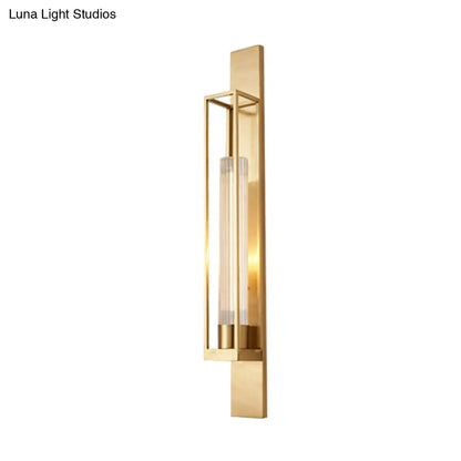DecorBites™ Gold Metal Linear Sconce Lighting with Ribbed Glass Shade - Modern Corner Wall Mount Lamp