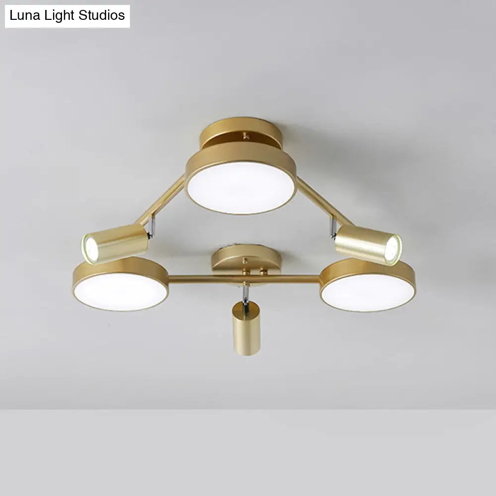 DecorBites™ DecorBites™ Gold Metal Round Ceiling Light Fixture with 6 Heads - Contemporary Semi-Flush Mount for Bedroom