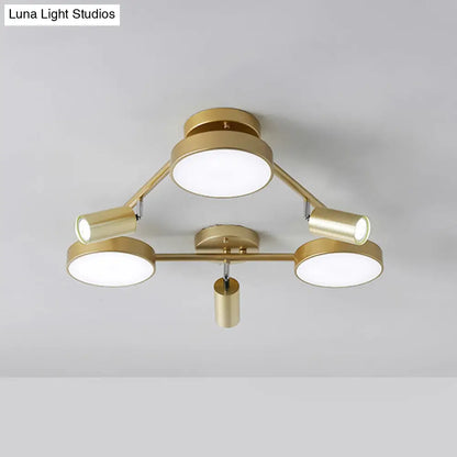 DecorBites™ DecorBites™ Gold Metal Round Ceiling Light Fixture with 6 Heads - Contemporary Semi-Flush Mount for Bedroom