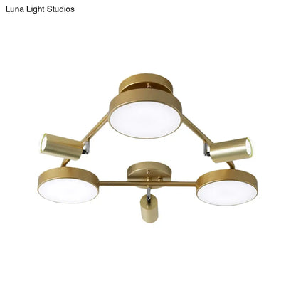 DecorBites™ DecorBites™ Gold Metal Round Ceiling Light Fixture with 6 Heads - Contemporary Semi-Flush Mount for Bedroom