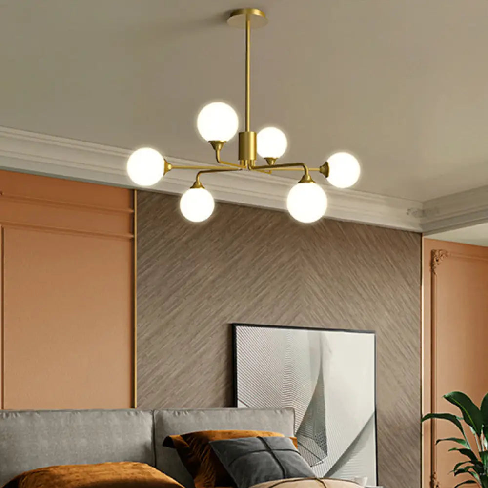 DecorBites™ Gold Metal Sputnik Pendant Lighting with White Glass Shades - Modernize Your Living Room with 6/9/12 Heads