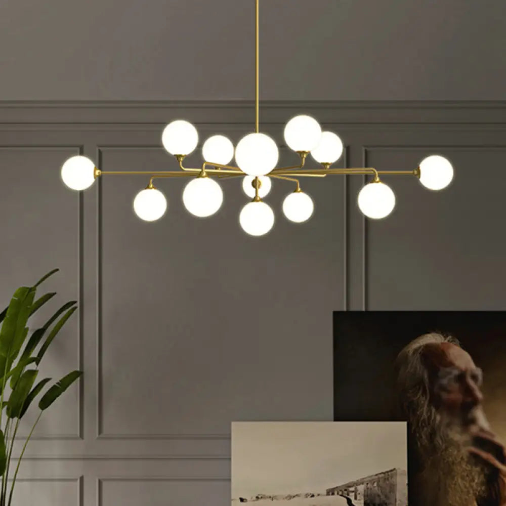 DecorBites™ Gold Metal Sputnik Pendant Lighting with White Glass Shades - Modernize Your Living Room with 6/9/12 Heads