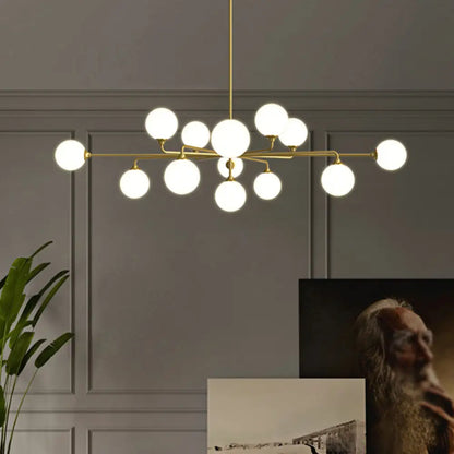 DecorBites™ Gold Metal Sputnik Pendant Lighting with White Glass Shades - Modernize Your Living Room with 6/9/12 Heads