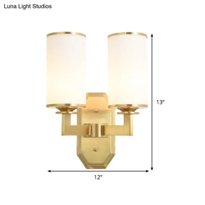 DecorBites™ Gold Metal Wall Mount Light Fixture with Opal Glass Shade - 2 Head Modern Armed Sconce