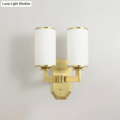 DecorBites™ Gold Metal Wall Mount Light Fixture with Opal Glass Shade - 2 Head Modern Armed Sconce