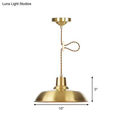 Gold Metallic Adjustable Suspension Pendant Light with Warehouse Barn Shade