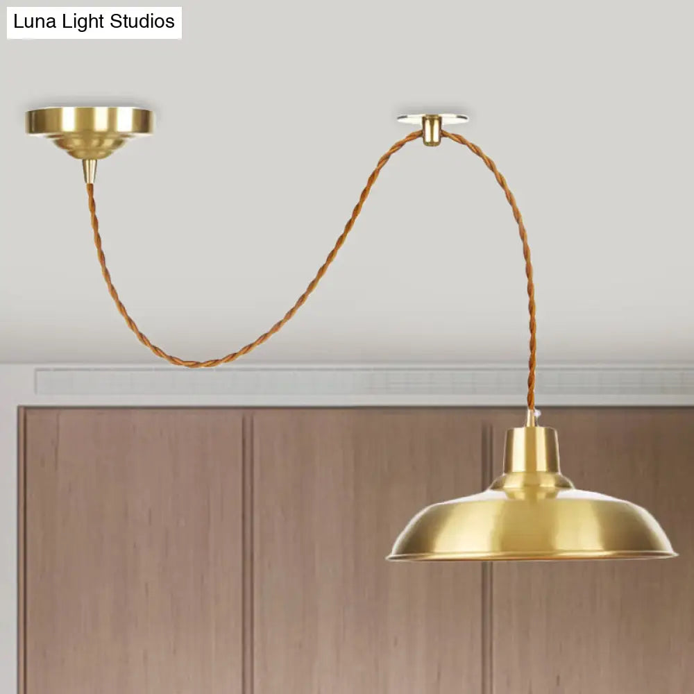 Gold Metallic Adjustable Suspension Pendant Light with Warehouse Barn Shade