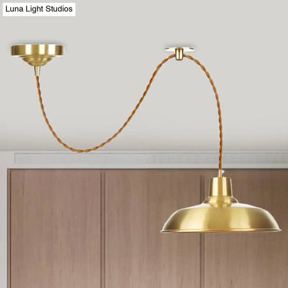 Gold Metallic Adjustable Suspension Pendant Light with Warehouse Barn Shade