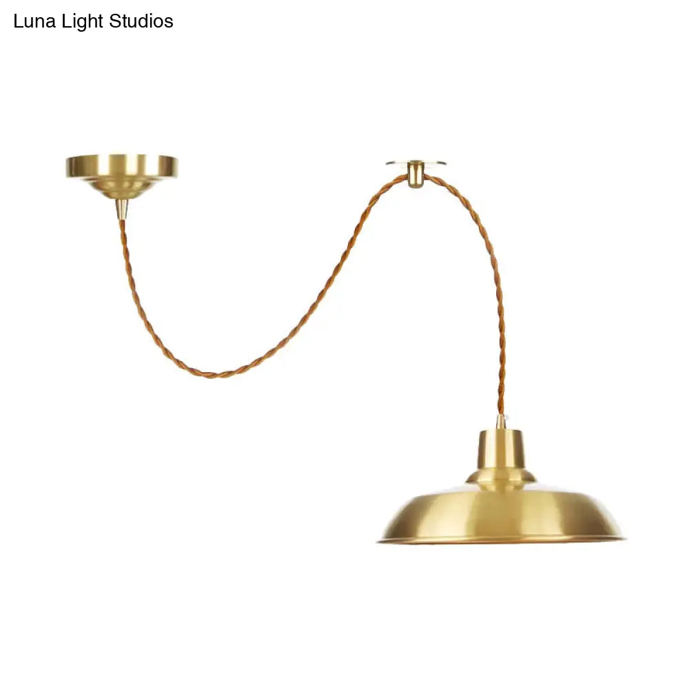 Gold Metallic Adjustable Suspension Pendant Light with Warehouse Barn Shade