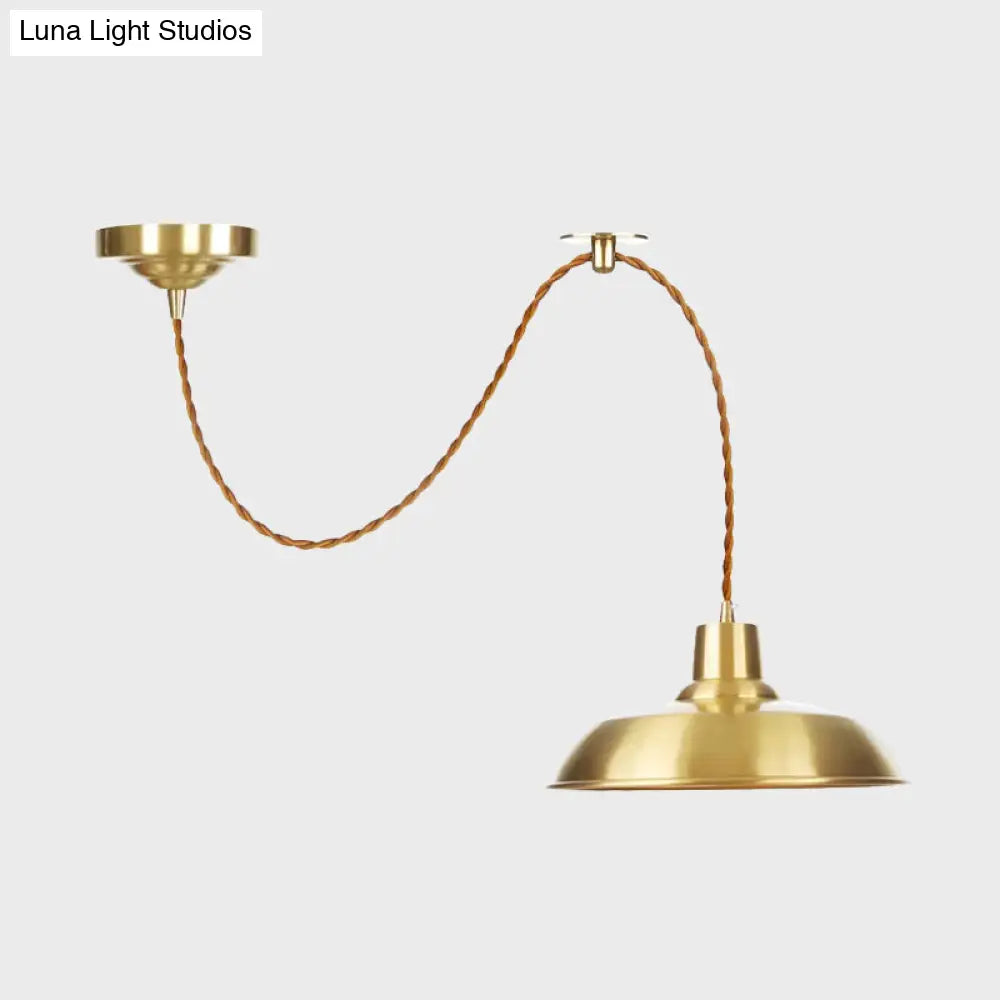 Gold Metallic Adjustable Suspension Pendant Light with Warehouse Barn Shade