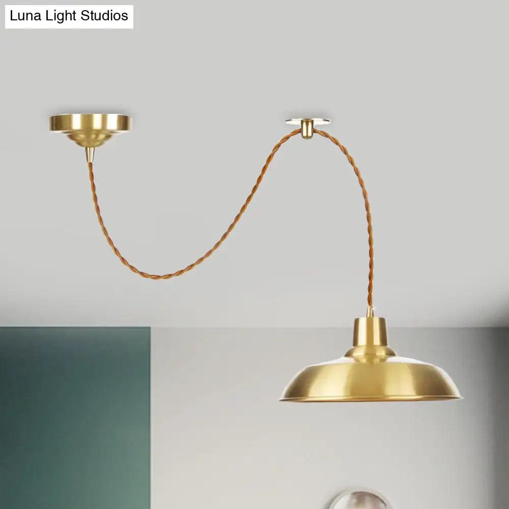 Gold Metallic Adjustable Suspension Pendant Light with Warehouse Barn Shade