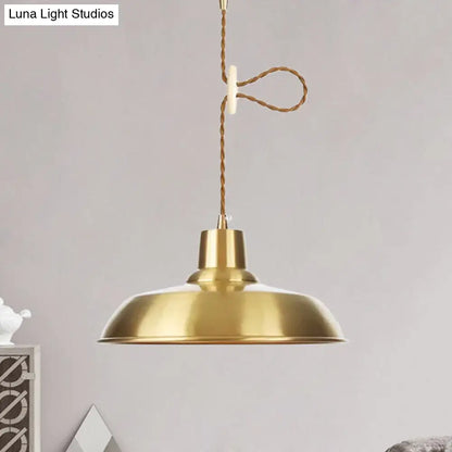 Gold Metallic Adjustable Suspension Pendant Light with Warehouse Barn Shade