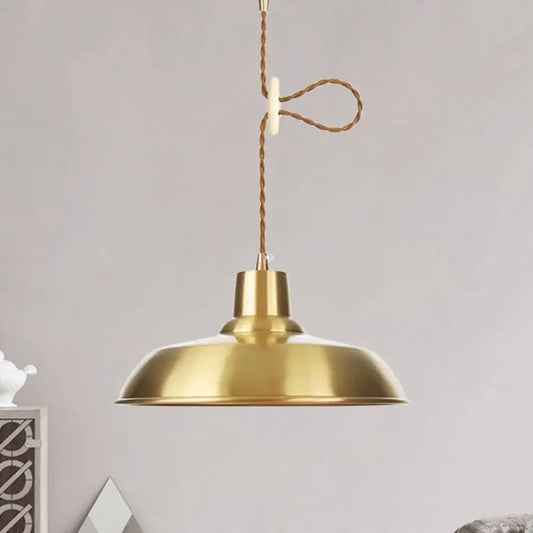 Gold Metallic Adjustable Suspension Pendant Light with Warehouse Barn Shade