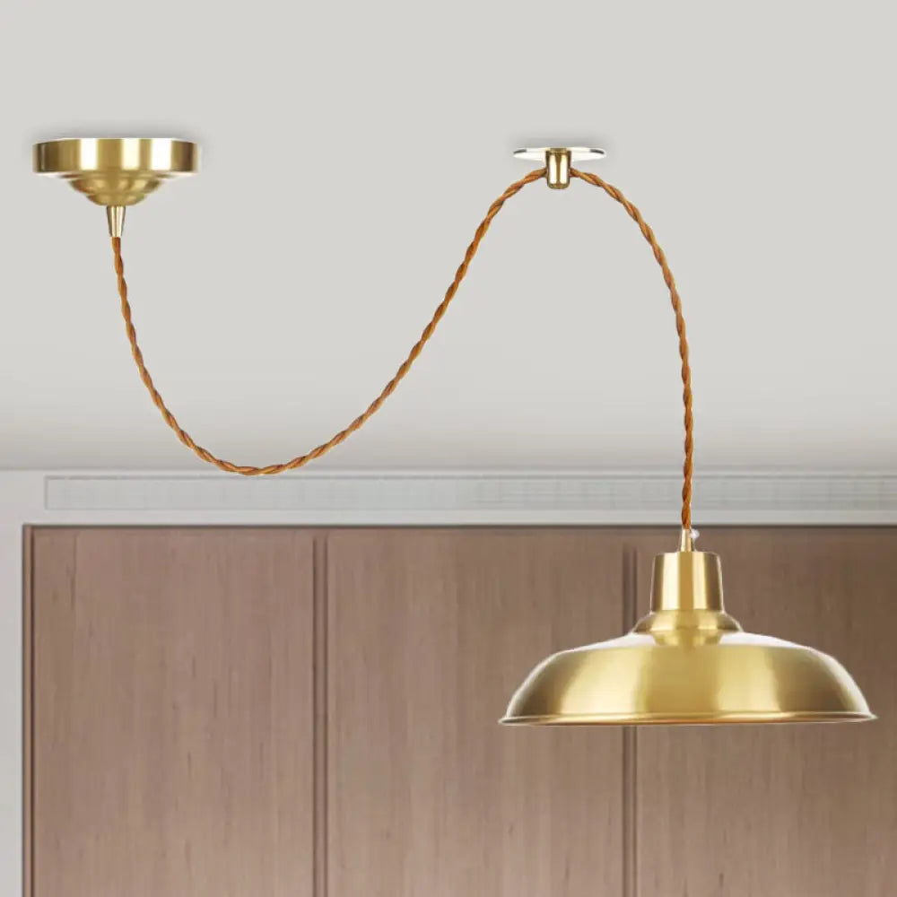 Gold Metallic Adjustable Suspension Pendant Light with Warehouse Barn Shade