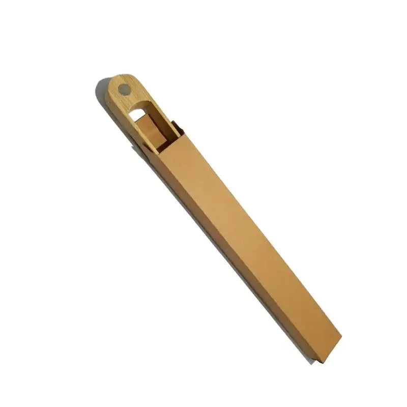 Light brown wooden folding fan with a smooth finish shown alongside gold metallic bamboo toaster tongs kitchen bread tools