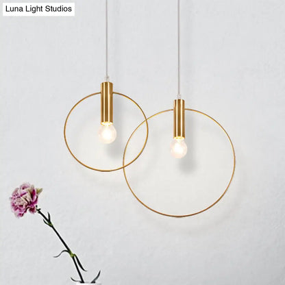 Gold Metallic Bedroom Suspension Lamp with Simple Tube Down Lighting