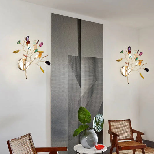 DecorBites™ Gold Metallic Branch Sconce Light with Colored Crystal Deco - 2 Lodge Style Wall Lights