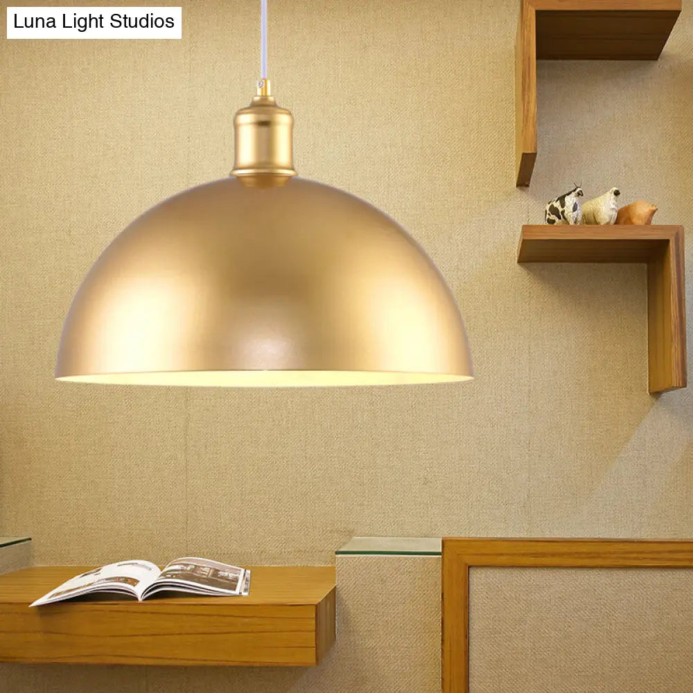 Gold Metallic Height Adjustable Dome Pendant Light for Bedroom