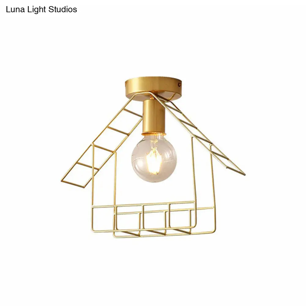 DecorBites™ DecorBites™ Gold Metallic House Shaped Semi Flush Light - Simplicity Ceiling Fixture for Corridors